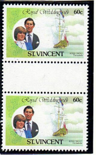 St Vincent 1981 Royal Wedding 60c Value In Gutter Pair Ex Booklet photo