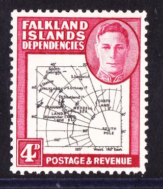 Falkland Error Stamp,  4d 1946 Map Issue + Flaw 