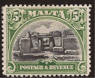1930 Malta 5s Kgv Inscr.  Postage & Revenue - Neolithic Temples - Mh Sg208 photo