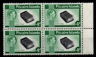 Pitcairn Islands Sg5b 1951 4d Black & Emerald - Green Blk Of 4 photo