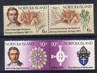 Norfolk Island = 1971 Bishop Patterson Death Cent`y.  Sg121/124 In Pairs. photo