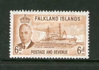 Falkland Islands 1952,  H/mint 6d Definitive Stamp. photo