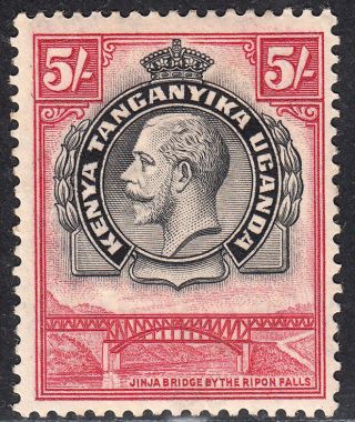 1935 - 37 Kenya,  Uganda,  Taganyika Kgv Black & Carmine 5/ - (sg 121) Mh Vf Cv: £24 photo
