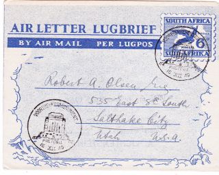South Africa:used 1949 Airletter Sheet 6d Blue South Africa - English - H&g F14 photo