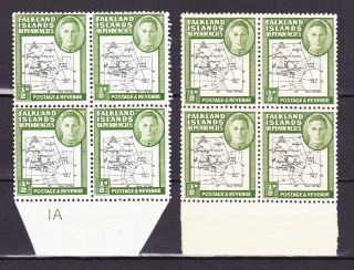 Falkland Map Stamp Sg G1 Block Of 4 1/2d Shade/paper Variety photo