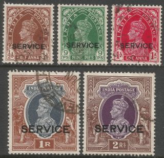 India.  1937 - 39 Kgvi.  Official Overprints.  5 Values To 2r.  B3404 photo