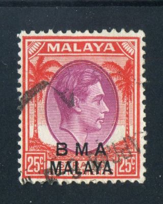 Bma Malaya 1948 Kgvi.  25c Dull Purple & Scarlet. . photo
