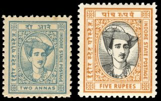 India - Indore 1941/43 Kgvi 2a And 5r Both Total Cat £32 ($51).  Sg 40,  43. photo