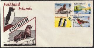 Falkland Islands 1974 Fdc Cover Penguins Tourism Sc 227 - 230 photo