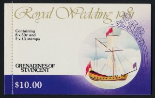 St Vincent Grenadines 209a,  212a Booklet Sb5 Charles & Diana Wedding,  Ship photo