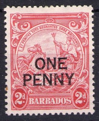 Barbados Rare Cv £180 Sg 21ae Penny Overprint Full Gum Light Hinge Mark photo