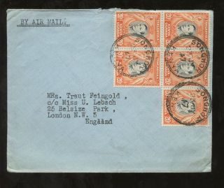 Kenya 1947 Kg6 20c Block Of 5 To Gb. . .  Fine Clear Postmarks Songhor photo