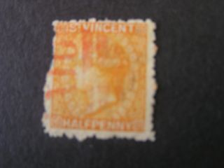 St.  Vincent,  Scott 24,  1/2p Value Orange Qv 1880 - 81 Issue Rough Perf. photo