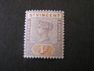 St.  Vincent,  Scott 66,  4p Value Violet & Orange Qv 1898 Issue Mlh photo