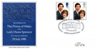 22 July 1981 Royal Wedding Post Office First Day Cover Althorp Northampton Shs photo