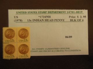 U.  S.  1978 Indian Head Penny 13c Block Of 4 photo