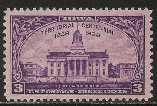 1938 Us: Scott 838 - 100th Anniversary Of Iowa Territory (3¢ - Dark Violet) photo