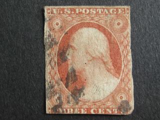 Early Us Stamp - Washington 3 Cents Orange - Brown 1851 - (scotts 10) photo