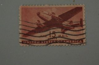 C28 Air Mail Stamp 15 Cent Brown - Carmine photo