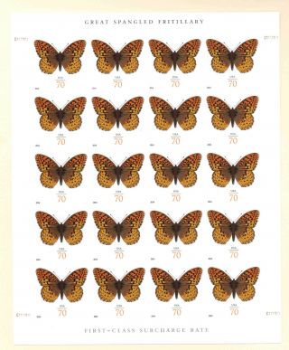 Us Great Spangled Fritillary Butterfly 70c Imperf/no Die Cut Sheet 2014 photo