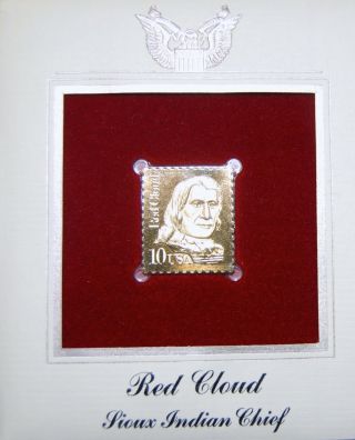 Red Cloud - Sioux Indian Chief - 22 Karat Gold Stamp Replica Fdc,  Fdi photo