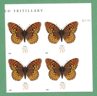 Us Great Spangled Fritillary Butterfly 70c Imperf/no Die Cut Plate Block 2014 photo