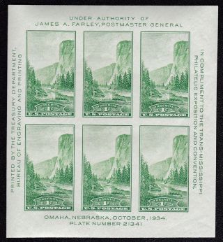 Us - 751 - S Sheet Of 6 - Trans - Missisippi Phil.  Expo.  - 1934 - Mlh - B3494 photo