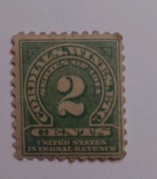 Us Re5 - 2c Revenue Stamp - 1914 - Cordials & Wines - Green - M/lh/og photo