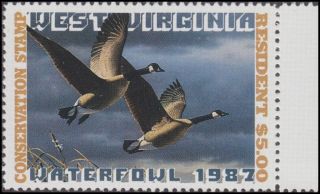 1987 West Virginia State Duck Stamp Never Hinged Vf photo