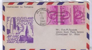 First Flight Cover Cleveland To Toronto August 1,  1946 photo