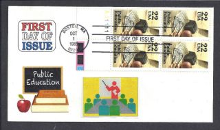 2159 Public Education In America Plate Block On Fdc photo