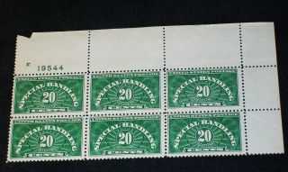 1928 Qe3 20 Cent Plate Block Of 6 Special Handling photo