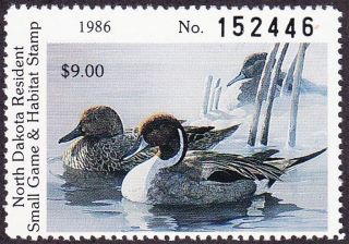 1986 North Dakota State Duck Stamp Never Hinged Vf photo