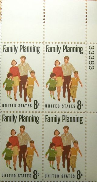 Family Planning 8c Plate Block Cat 1455 Fv32c Bv.  80 photo