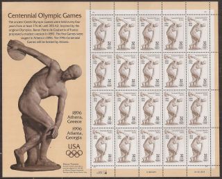 Sc 3087 Centennial Olympic Games Pane/20 Cv $20.  00 photo