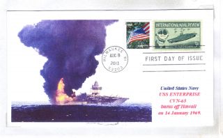 Uss Enterprise Cvn - 65 Viet Nam Ships 1969 Fire Off Hawaii Cover Carrier Stamp photo