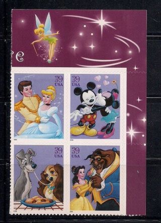 4025 - 28 39c Disney: Romance,  Plate Block Of 4 photo