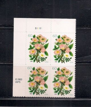 3837 60c Flowers,  Plate Block Of 4 Never Hinged photo