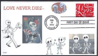 Love Never Dies - Skeletons - Dating - Skulls - Heart - Flowers - Love Ribbons 2012 Fdc - Dwc photo