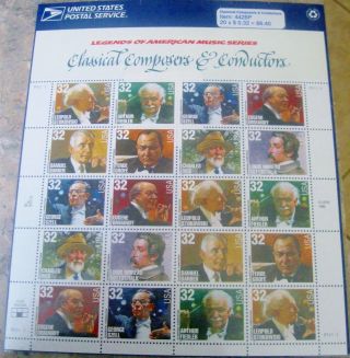 Classical Composers Sheet Of 20 Scott ' S 3154 - 3157 Usps Factory photo