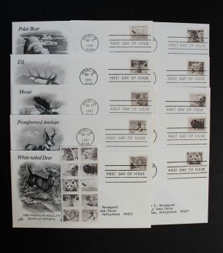 U.  S.  Stamp Sc 1880 - 89 And 1889a Pane Of 10 American Wildlife + 10 Artcraft Fdc photo