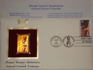22k Gold 1996 Breast Cancer Awareness Gold Proof Stamp Replica First Day Cover photo