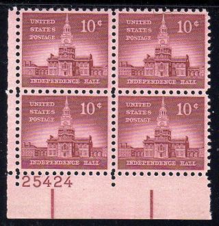 Sc 1044 Independence Hall Issue (1956) Pb/4 25423 Ul Cv $1.  50 photo