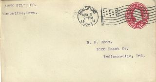 U.  S.  1911 2c Stationary Muscatine Ia To Indianapolis In W Flag Cnx Wysiwyg Cover photo