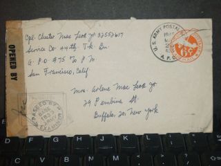 Apo 75 Canlubang,  Philippines 1945 Censored Wwii Army Cover 44th Tk Bn Apo 453 photo