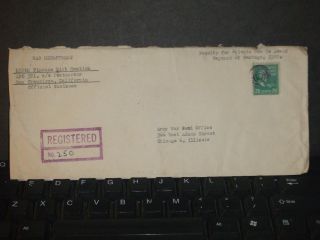 Apo 321 Mindoro,  Philippines 1945 Registered Wwii Army Cover 158th Finance photo