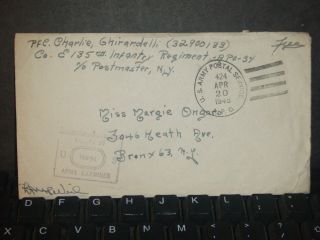 Apo 34 Florence,  Italy 1945 Censored Wwii Army Cover 135th Infantry Apo 424 photo