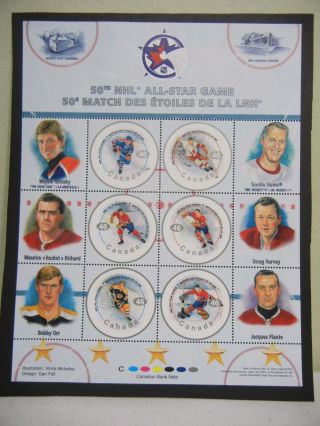50th Nhl All - Stars 6 Stamp Issue Sheet Canada Post 05.  02.  2000 photo