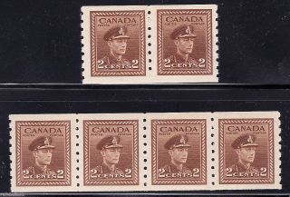 Canada: 264 2c Kgvi War Issue Coil,  Pair + Strip Of 4,  P8,  F/vf Nh Cv$27 D photo