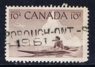 Canada 351 (8) 1955 10 Cent Inuk & Kayak Scarborough Ontario Bar Cancel photo